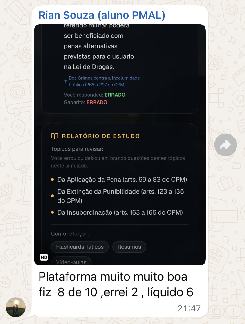 Depoimento aluno PMAL